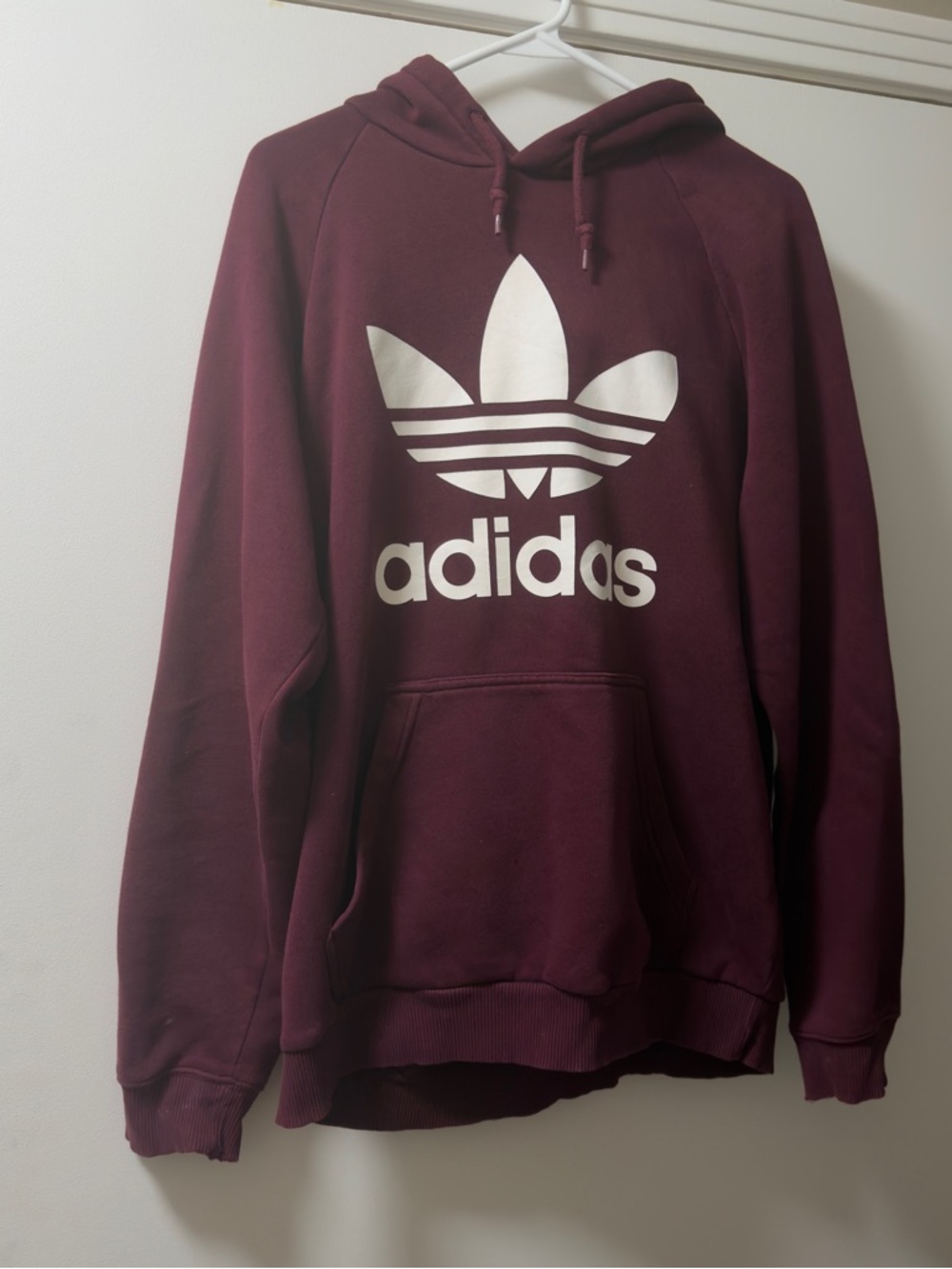 adidas Pullover Hoodie in Burgundy with White Trefoil